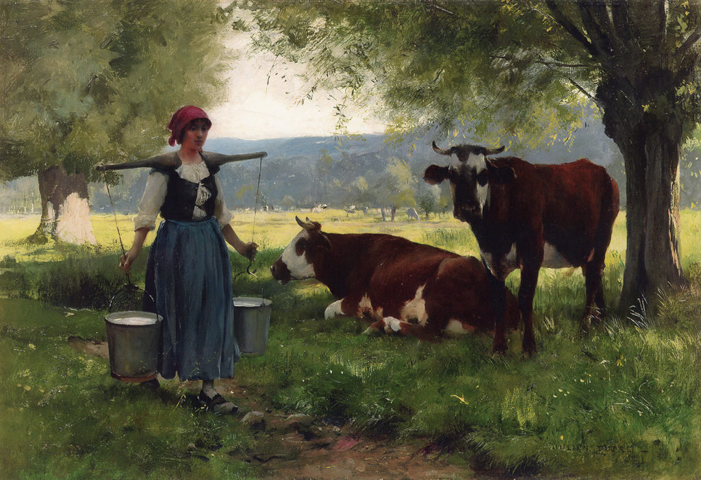 A Milkmaid with Cows in a Spring Landscape - Julien Dupre
