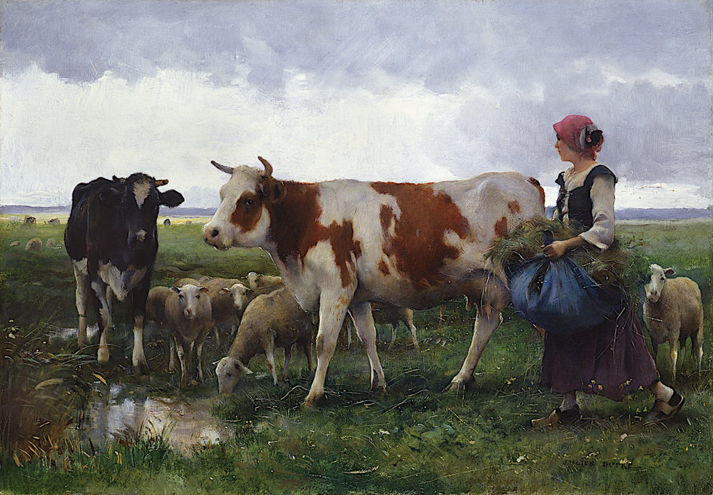 Peasant Woman with Cows & Sheep - Julien Dupre