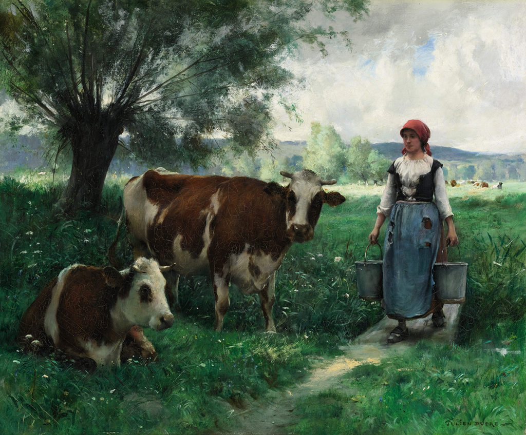 A Milkmaid with Her Cows at Pasture - Julien Dupre