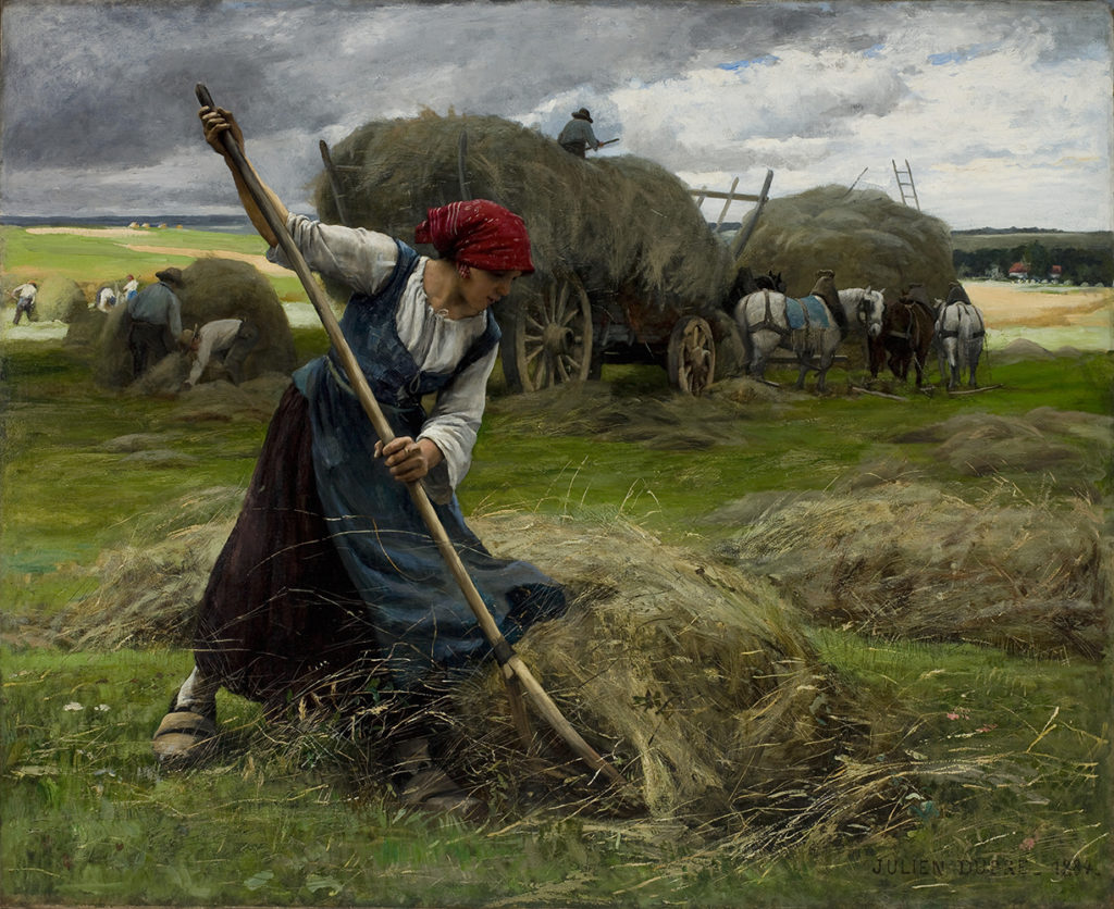 woman raking hay