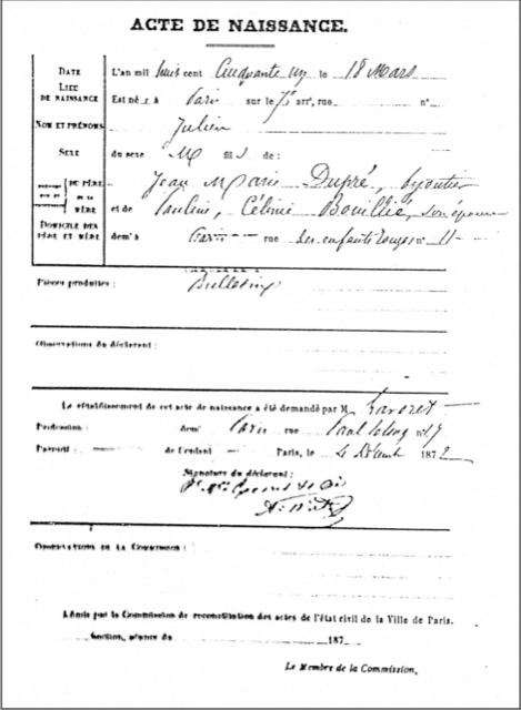 Fig. 1.2 Birth certificate-Julien Dupré-part 2_border
