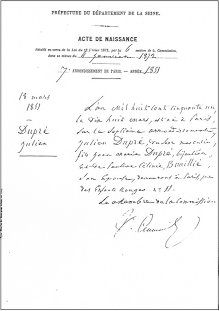 Fig. 1.3 Birth certificate-Julien Dupré-part 3_border