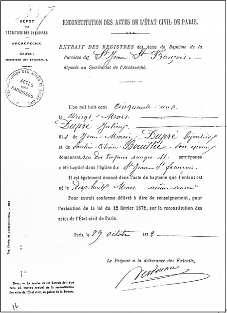 Fig. 2-Baptismal certificate-Julien Dupré_border