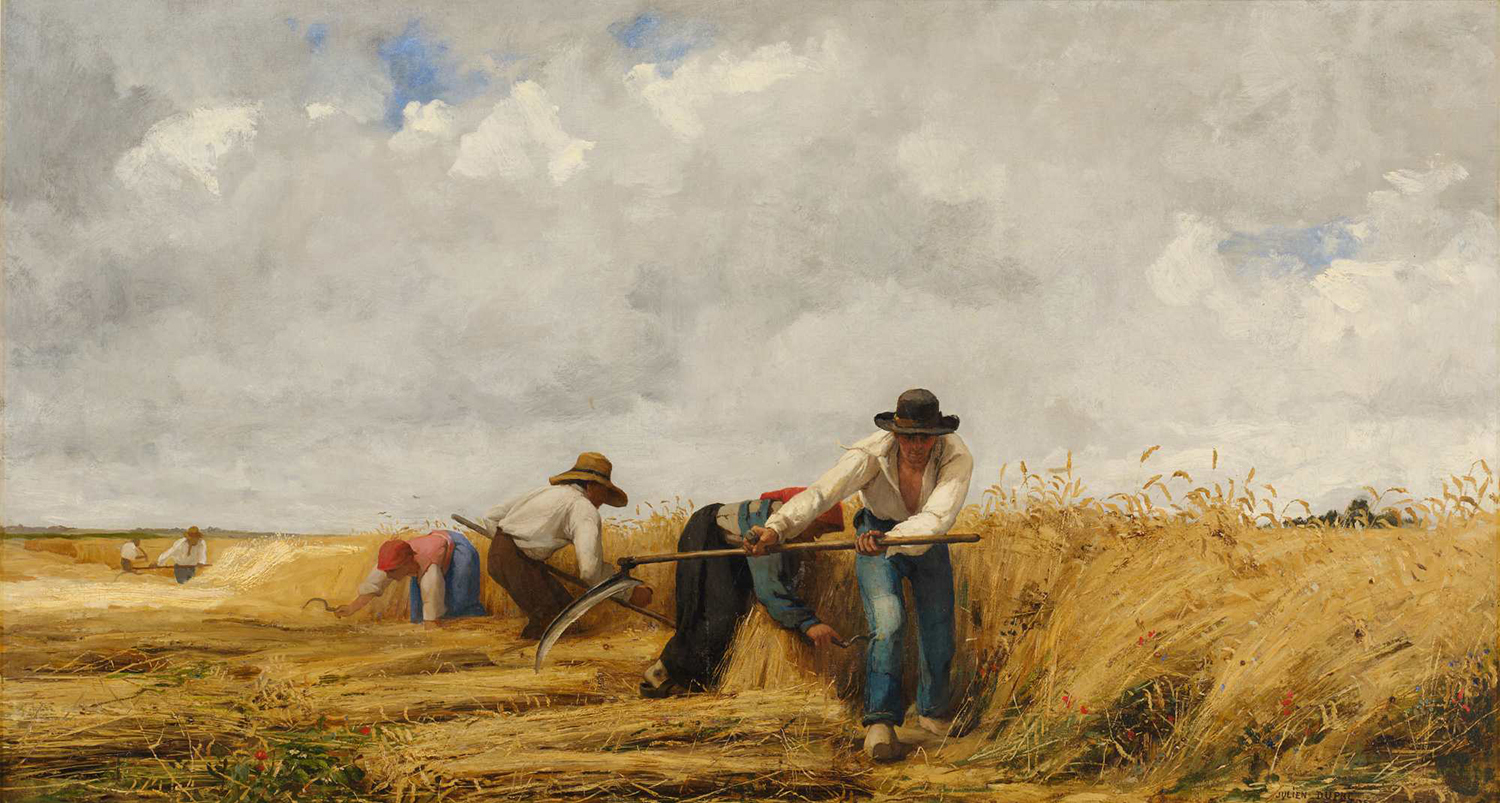 men and women working in the field reaping rye